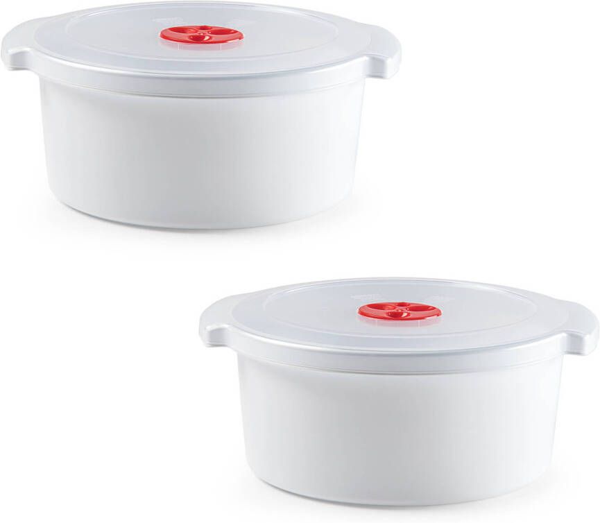Forte Plastics Set van 2x stuks magnetron voedsel opwarm container schaal van 3 liter 25 x 23 x 10 cm Magnetronbakken