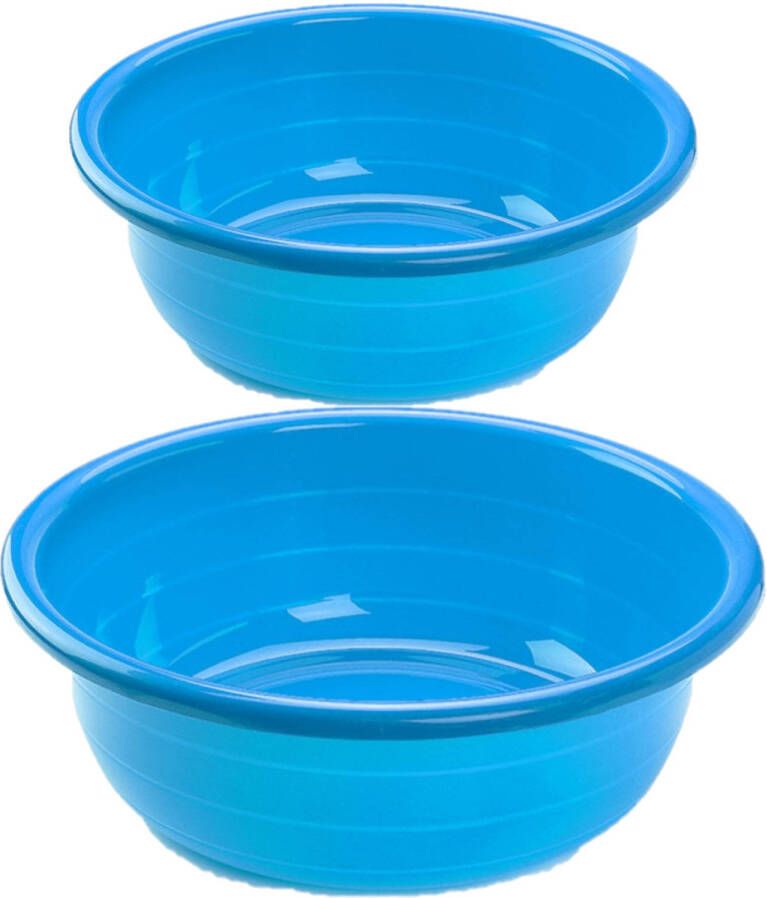 Forte Plastics Voordeel set multi-functionele kunststof afwas teiltjes blauw in 2-formaten Afwasbak