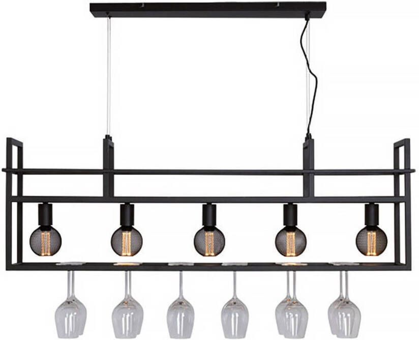 Freelight Hanglamp Barista 5 lichts met rek L 120 cm zwart