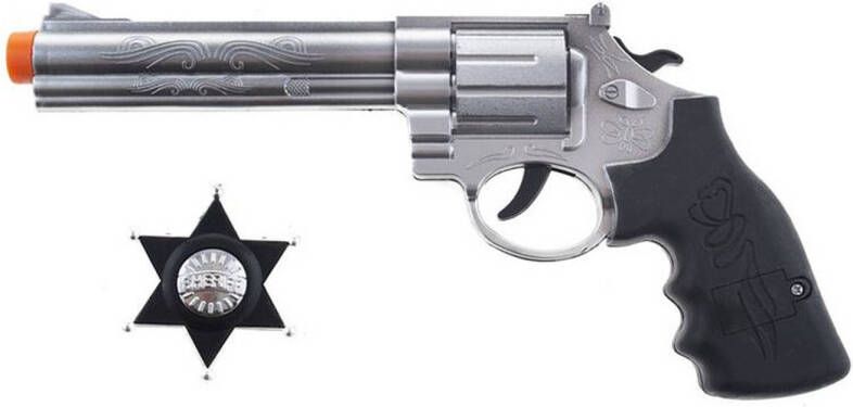 Funny Fashion Verkleed speelgoed revolver pistool met Sheriff ster kunststof Verkleedattributen