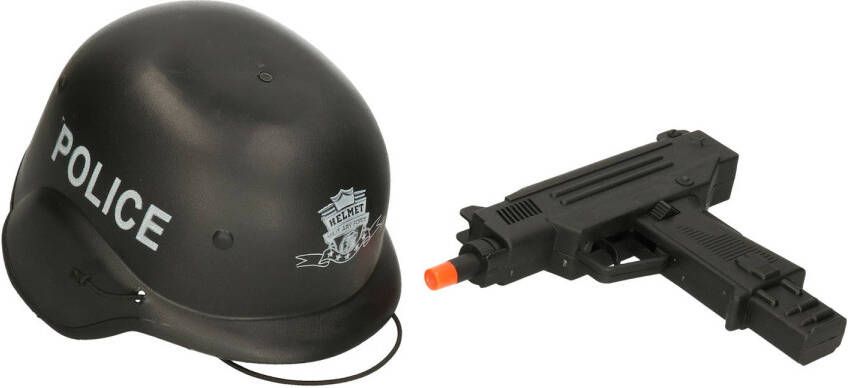 Funny Fashion Verkleedaccessoires Politie SWAT team wapen set met pistool en helm Verkleedattributen