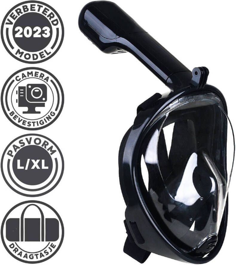 Gadgy Snorkelmasker Volwassenen L XL- Snorkelset Zwart Full Face Duikmasker Duikbril met Snorkel Snorkelen en