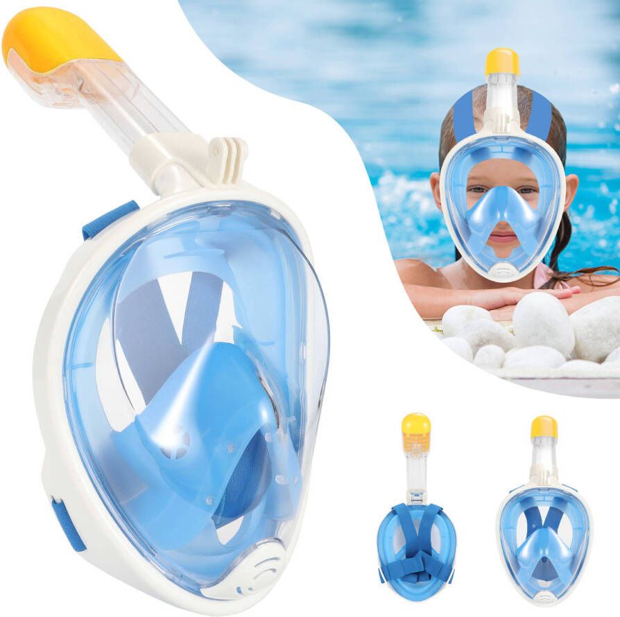 Gadgy Snorkelmasker voor kinderen Snorkelset Blauw Full Face Duikmasker Kind Duikbril met Snorkel Snorkelen en duiken