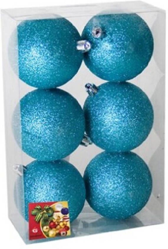 Gerim 6x Stuks Kerstballen Ijsblauw Glitters Kunststof 4 Cm Kerstbal