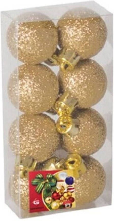 Gerim 8x Stuks Kerstballen Goud Glitters Kunststof 3 Cm Kerstbal