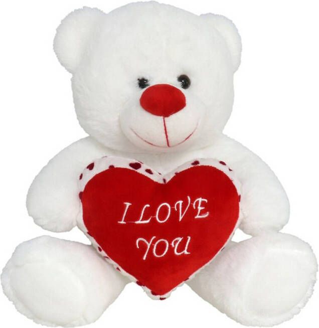 Gerim Pluche knuffelbeer met wit rood Love hartje 20 cm Knuffelberen