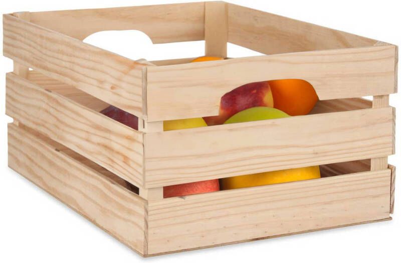 Giftdecor fruitkisten opslagbox open structuur naturel hout L41 x B31 x H20 cm Decoratie huis en tuin Kisten kistjes