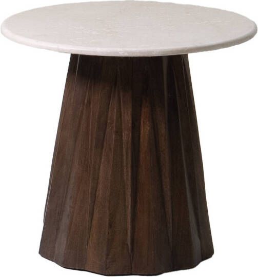 Giga Meubel Bijzettafel Rond 50cm Bruin Marmer Hout Faiza