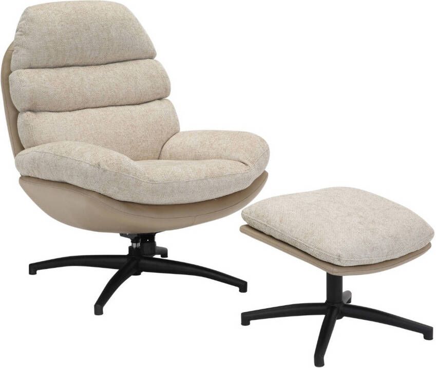 Giga Meubel Draaifauteuil Liane Beige met Voetenbankje