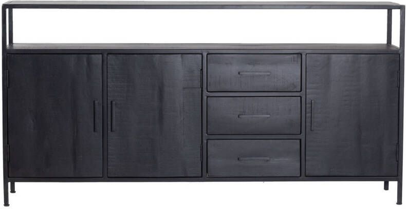 Giga Meubel Dressoir Zwart Mangohout & Metaal 180x40x90cm Dressoir Henk 180cm Mangohout Zwart