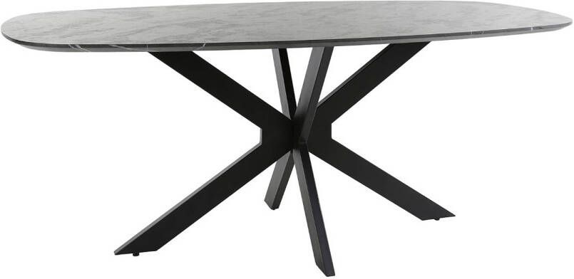 Giga Meubel Eettafel Deens Ovaal 180cm Zwart Marmerlook 4-6 Personen