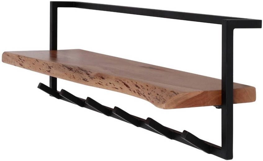 Giga Meubel Wandkapstok 6 Haken Acacia Hoedenplank Metaal Kapstok Edge