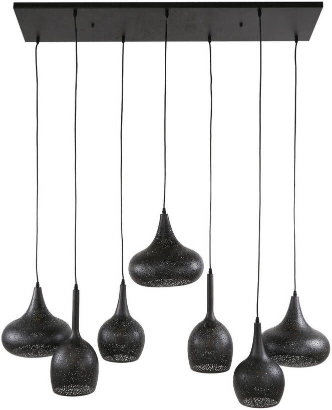 Giga Meubel Hanglamp 4+3-Lichts Metaal Zwart 120x60x150cm