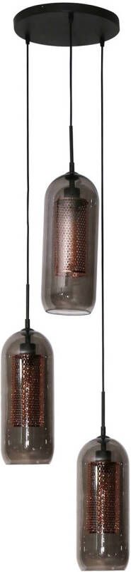 Giga Meubel Hanglamp Smoke Glas Geperforeerd Staal 3-Lichts