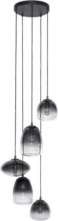 Giga Meubel Hanglamp Zwart Smoke Glas Mix Getrapt 5-Lichts