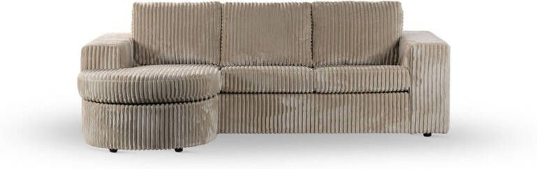 Giga Meubel Hoekbank 3-Zits Vierkant Ribstof Beige 227x156x83cm Tillia