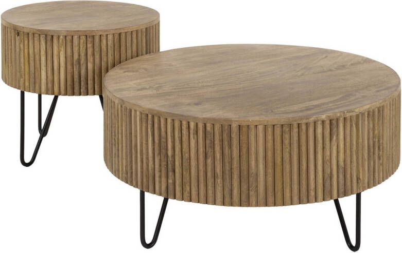 Giga Meubel Salontafel Rond 80cm Naturel Mangohout Set Van 2 Wave