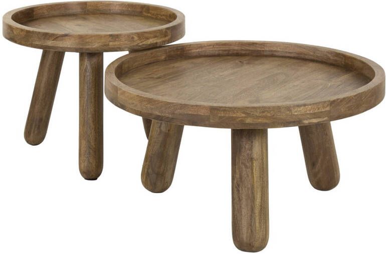 Giga Meubel Salontafel Rond Naturel Mangohout Set Van 2 Tripod