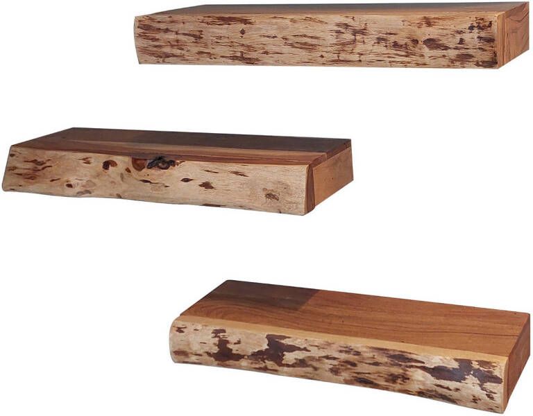 Giga Meubel Wandschap Naturel Acaciahout Set van 3 Met Lade