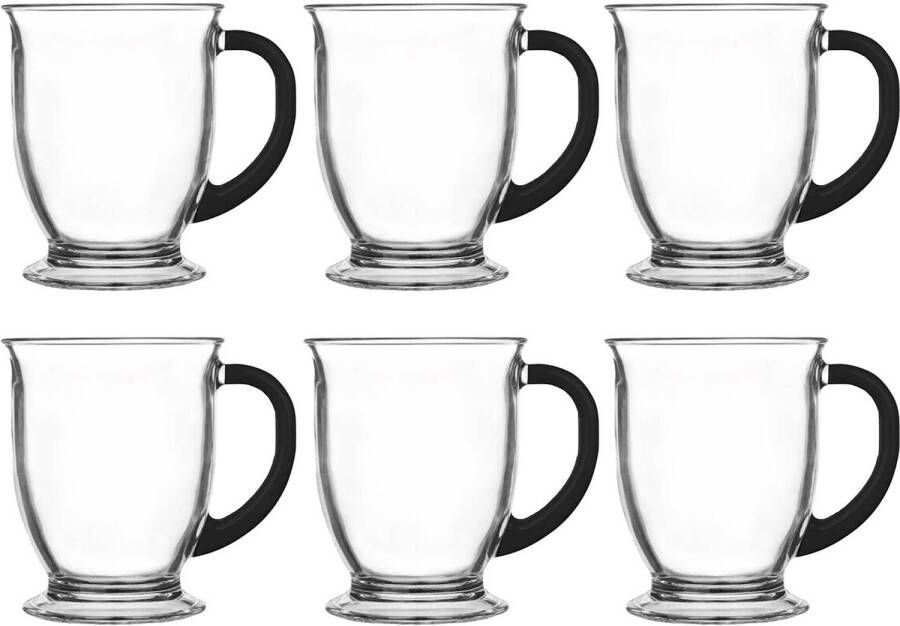 GlassMark Glasmark Koffie glazen 12x met oor zwart 400 ml latte macchiato glazen Koffie- en theeglazen