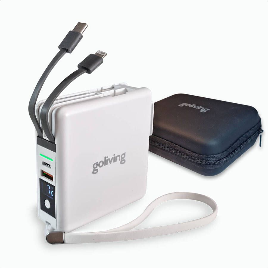 Goliving 4 in 1 Powerbank Stekker 10000 mAh 22.5W PD+QC USB C & USB A Battery Display iPhone & Samsung Wit