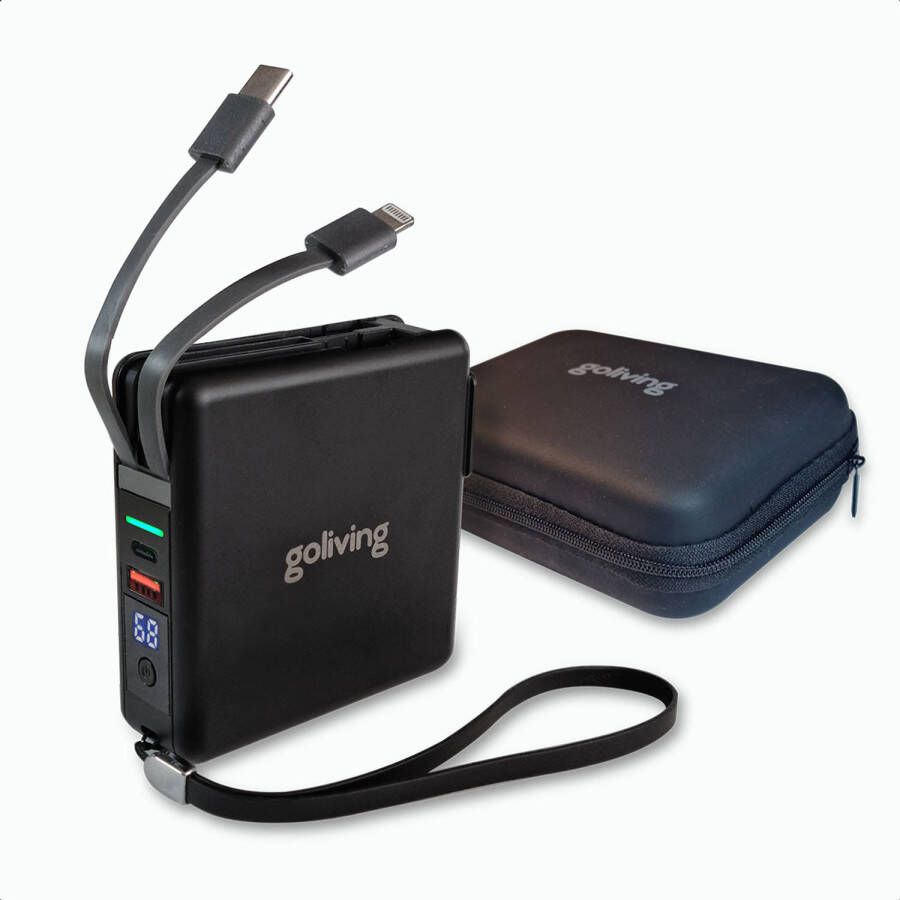 Goliving 4 in 1 Powerbank Stekker 10000 mAh 22.5W PD+QC USB C & USB A Battery Display iPhone Samsung Zwart