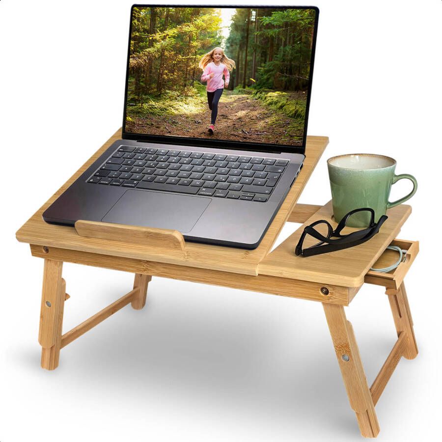 Goliving Laptoptafel Uitklapbaar tot 39 cm Hoog Verstelbaar & Opvouwbaar Ergonomisch Laptopstandaard Hout