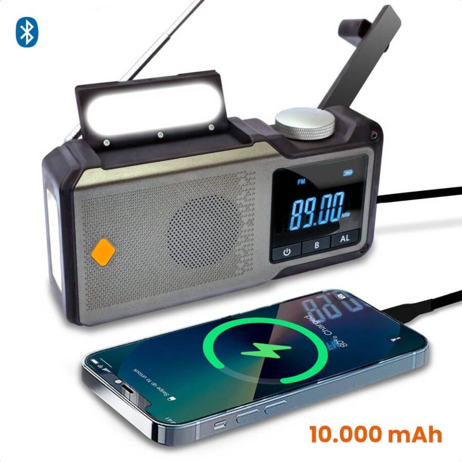 Goliving Noodradio 17 x 9 x 4 cm Draagbare Radio Powerbank Zaklamp Oplaadbaar Digitale Wekker Bluetooth