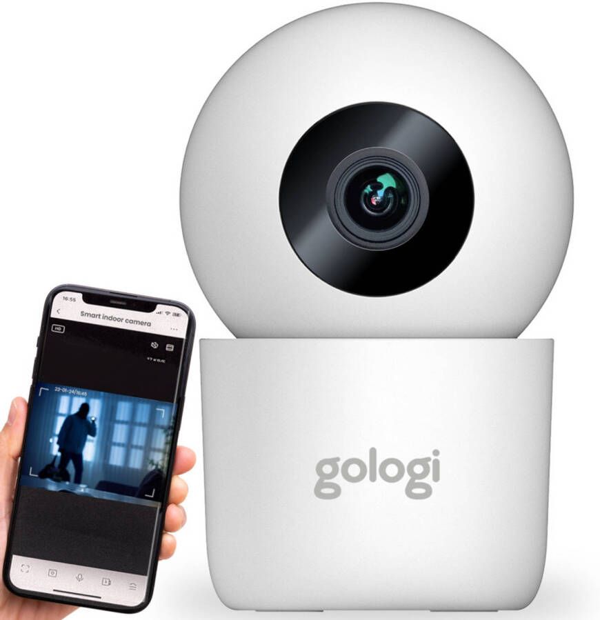 Gologi Beveiligingscamera Binnen Wifi 180° Bewegingssensor Blaf En Huil Detectie Wit