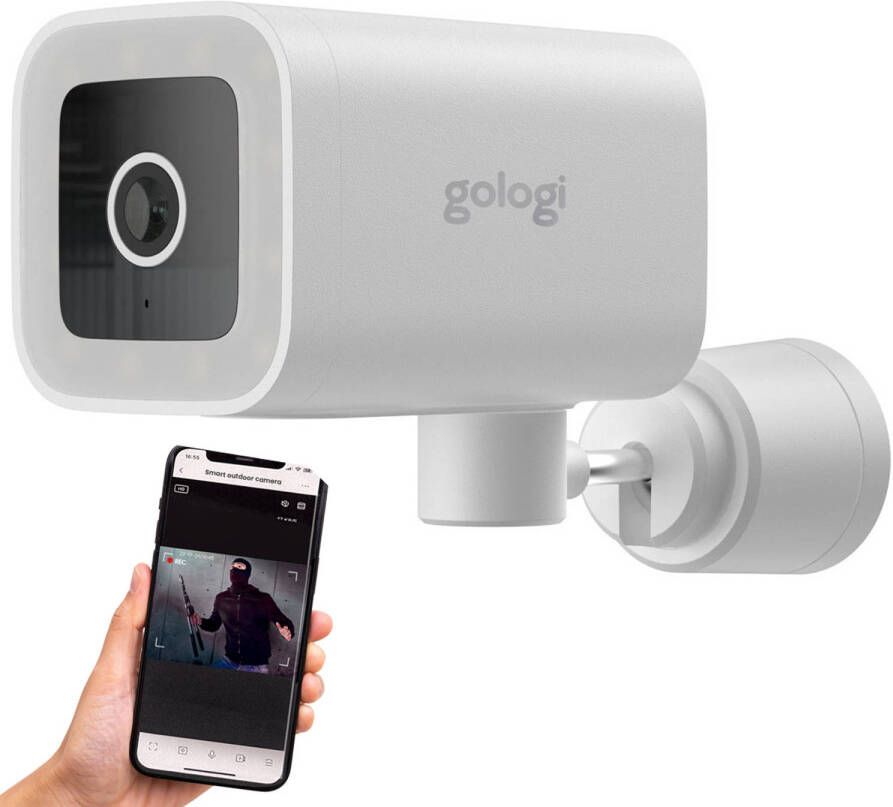 Gologi Premium Outdoorcamera Nachtzicht Camera 4MP IP Camera Geluid Bewegingsdetectie Wifi App Wit