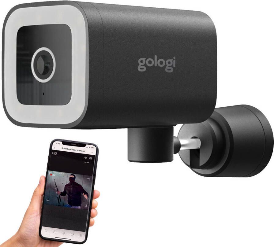 Gologi Premium Outdoorcamera Nachtzicht Camera 4MP IP Camera Geluid Bewegingsdetectie Wifi App Zwart