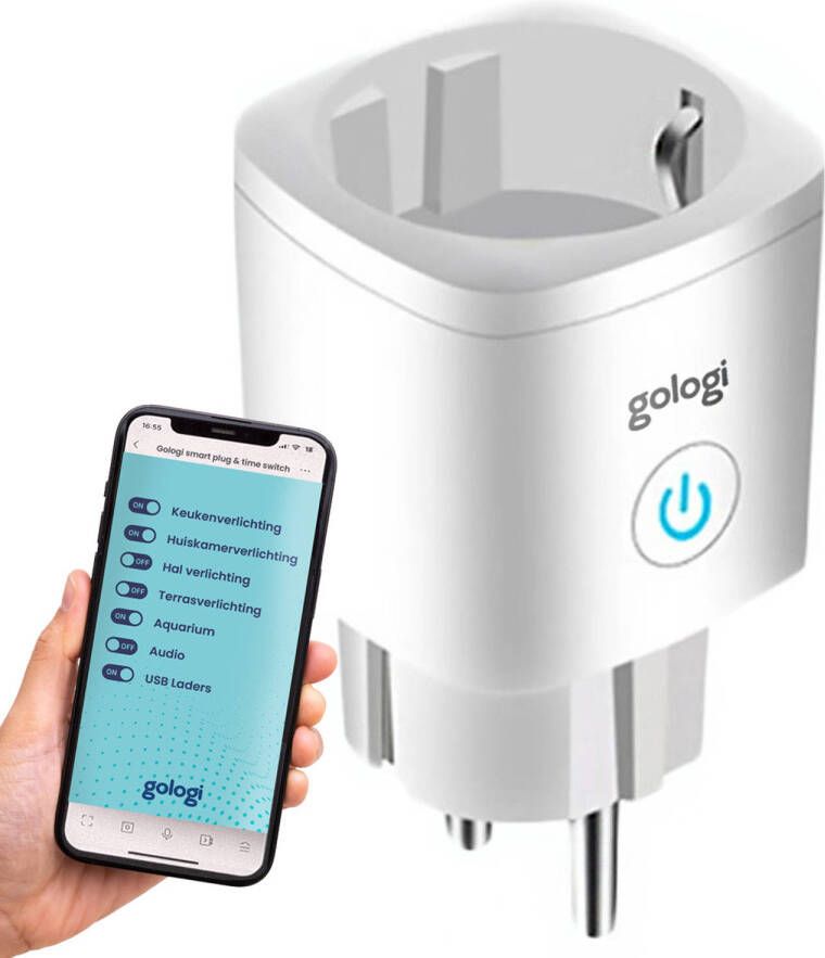 Gologi Slimme stekker Smart plug Tijdschakelaar & Energiemeter WIFI Google Home & Amazon Alexa Wit