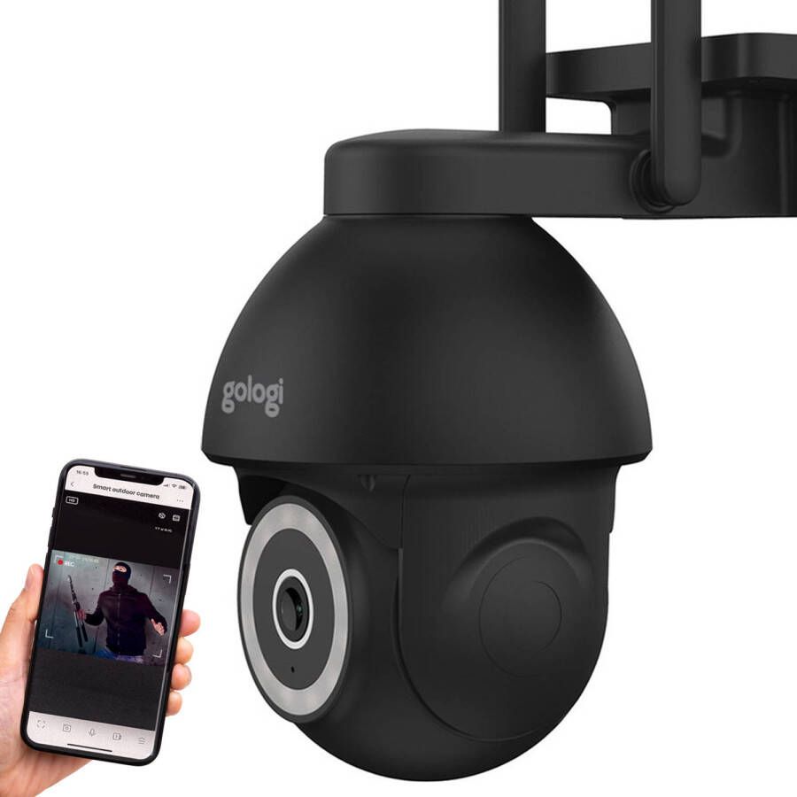 Gologi Superior Outdoorcamera Beveiligingscamera Security camera Muur Dakbevestiging 4MP wifi en app Zwart