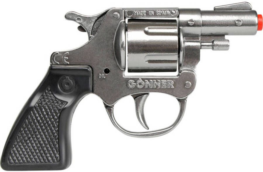 Gonher Gohner politie verkleed speelgoed revolver pistool met kort loop metaal plastic 8 schots Verkleedattributen