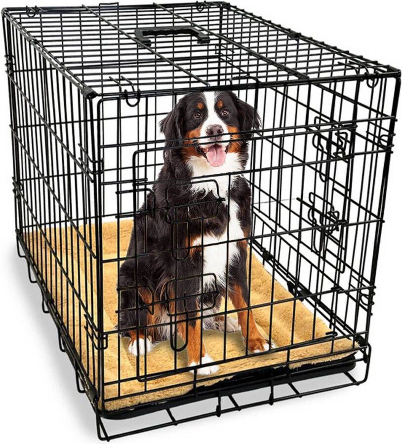 Gopets Hondenbench Opvouwbaar XL Bench Voor Honden Incl. Plaid 2 Deuren 107 x 71 x 76 cm