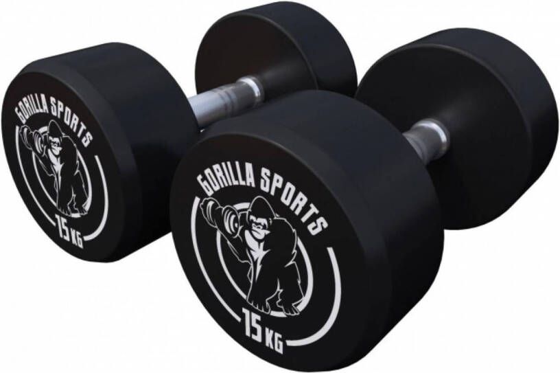 Gorilla Sports Dumbellset Halterset 2 x 15 kg Gietijzer rubber coating