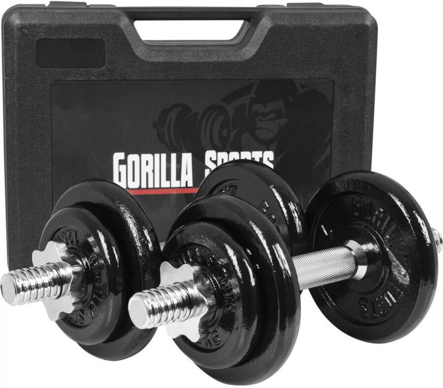 Gorilla Sports Dumbellset Halterset Gietijzer 20 kg In koffer Dumbbells