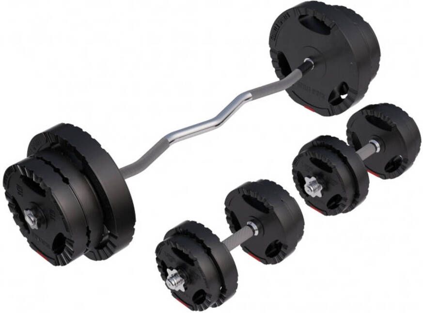 Gorilla Sports EZ curl Halterset 70 kg Gripper Kunststof Stang met gewichten