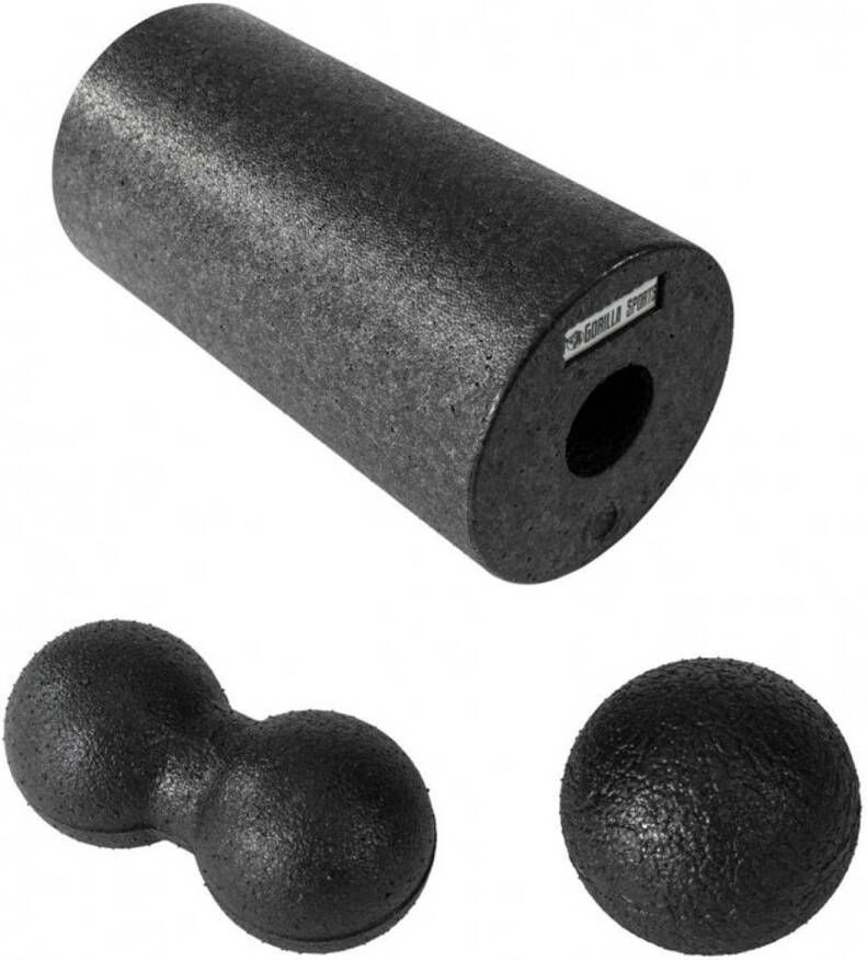 Gorilla Sports Fascia set van 3 Triggerpoint bal Massage roller Zwart