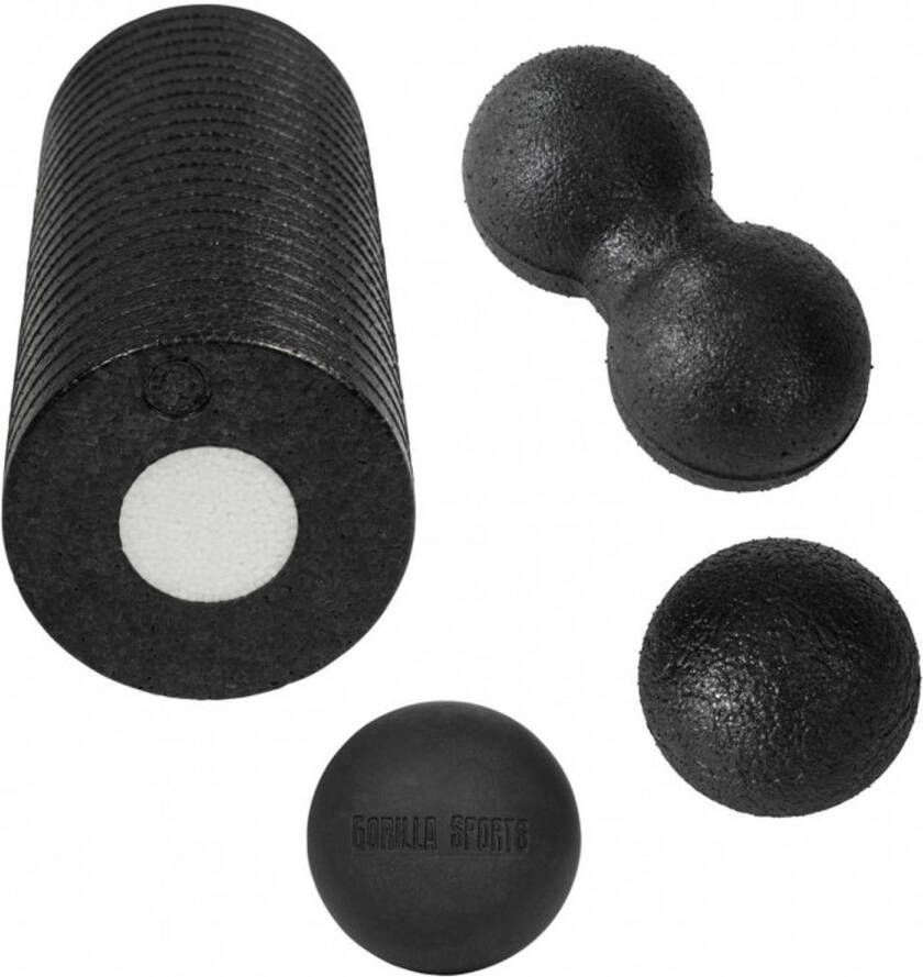 Gorilla Sports Fascia set van 4 Triggerpoint bal Massage roller Zwart