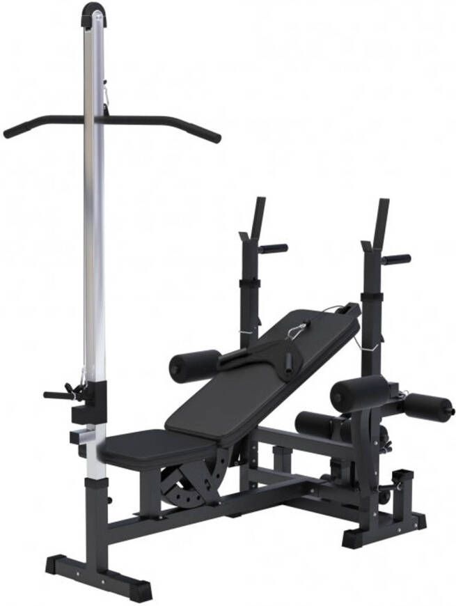 Gorilla Sports Fitnessbank met Lat Pulley Krachtstation Zwart