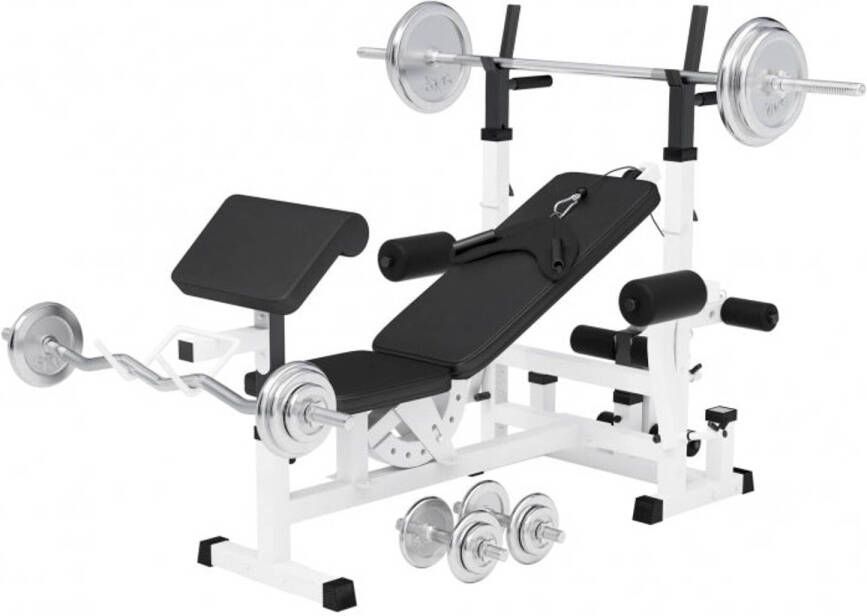 Gorilla Sports Fitnessbank Wit Met Halterset 108 kg Chroom Halterbank Met Gewichten