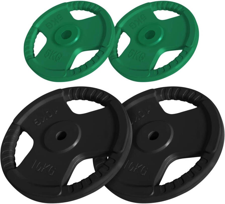 Gorilla Sports Gewichten set 30 kg 2x5+2x10 kg- Halterschijf Gietijzer Rubber Coating