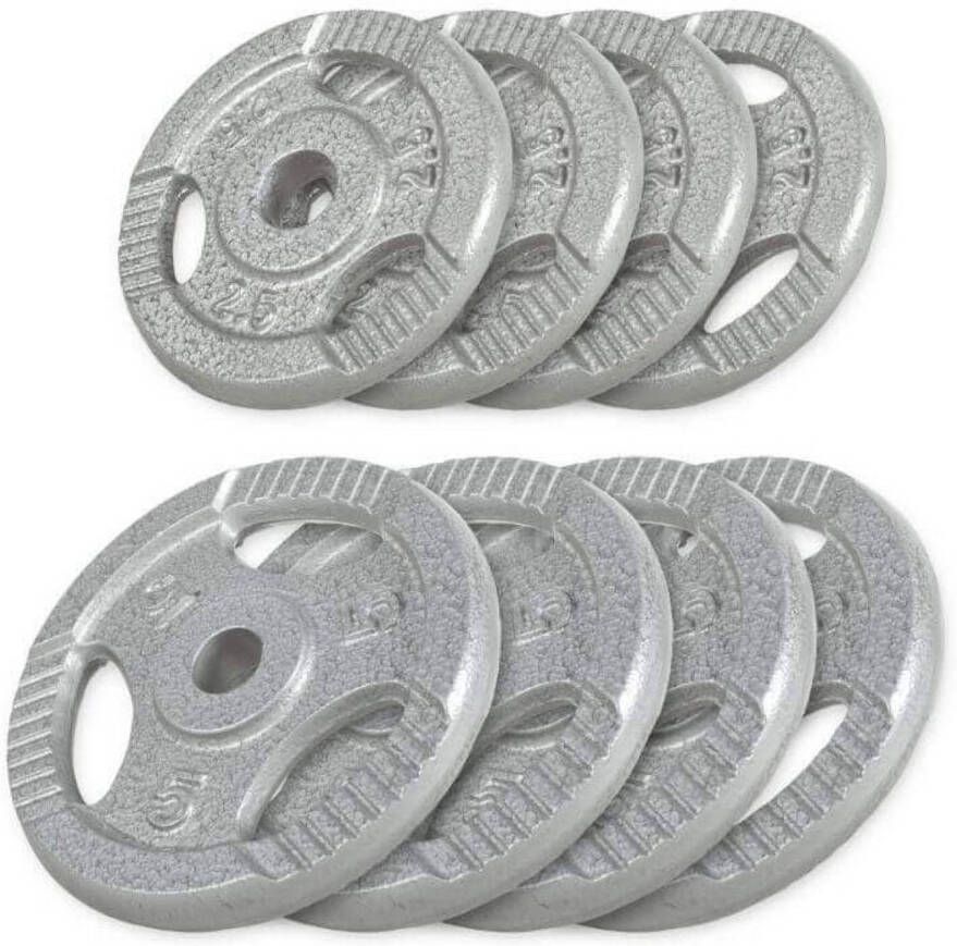 Gorilla Sports Gewichten Set 30 kg 4x5 + 4x2 5 kg -Gripper Gietijzer 30 mm