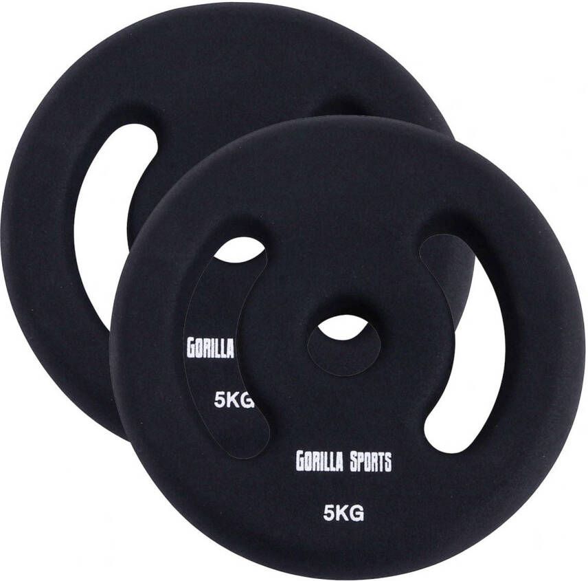 Gorilla Sports Gewichtsschijf Halterschijven 2 x 5 kg Vinyl Rubber coating Gietijzer 30 mm