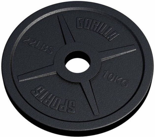 Gorilla Sports Gewichtsschijf Olympisch Halterschijf 10 kg Gietijzer Zwart 50 mm