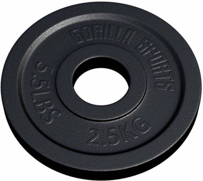 Gorilla Sports Gewichtsschijf Olympisch Halterschijf 2.5 kg Gietijzer Zwart 50 mm