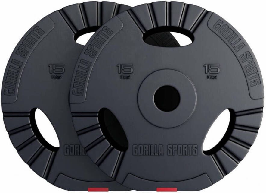 Gorilla Sports Gewichtsschijven Olympisch Halterschijven 2 x 15 kg Kunststof Gripper 50 mm