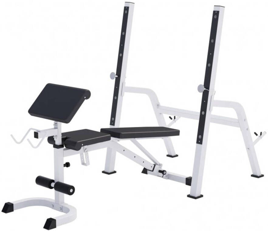 Gorilla Sports Halterbank met Squat Rack Haltersteunen met 6 standen Wit