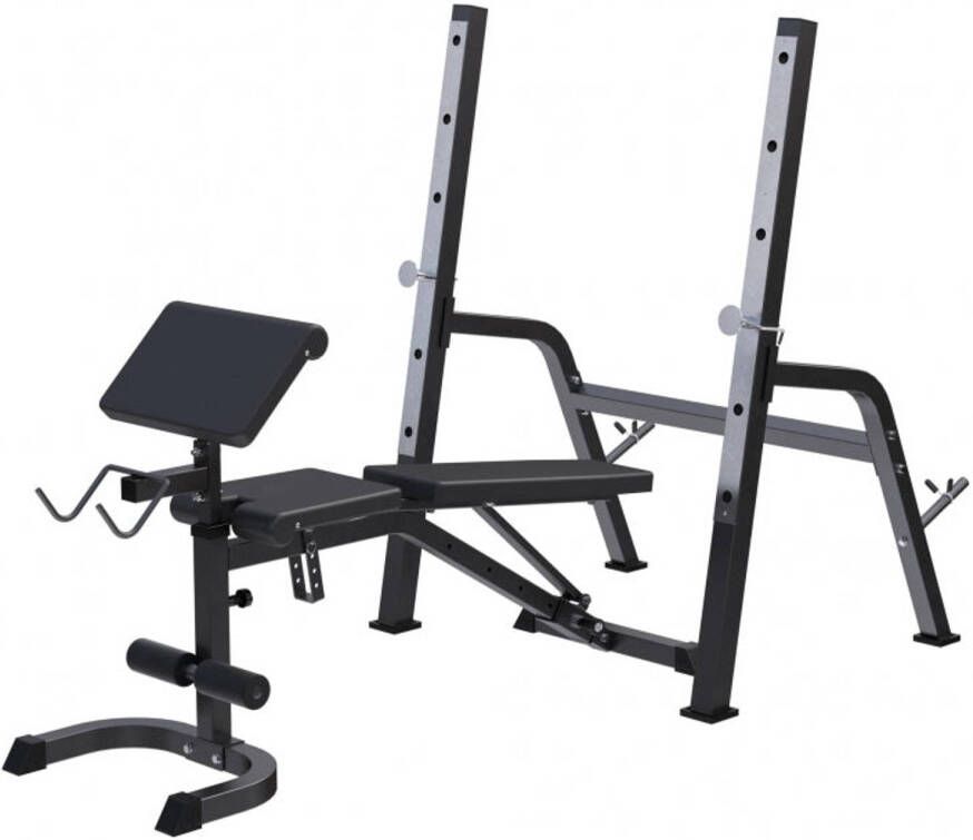 Gorilla Sports Halterbank met Squat Rack Haltersteunen met 6 standen Zwart